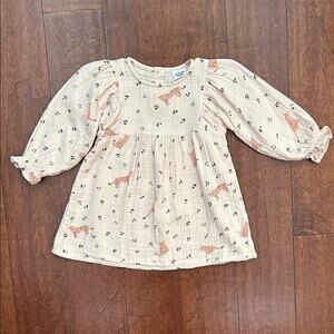 Tape à l'Oeil Baby Pale Blush Cotton Dress, Animal Print, French Brand, Size 18M